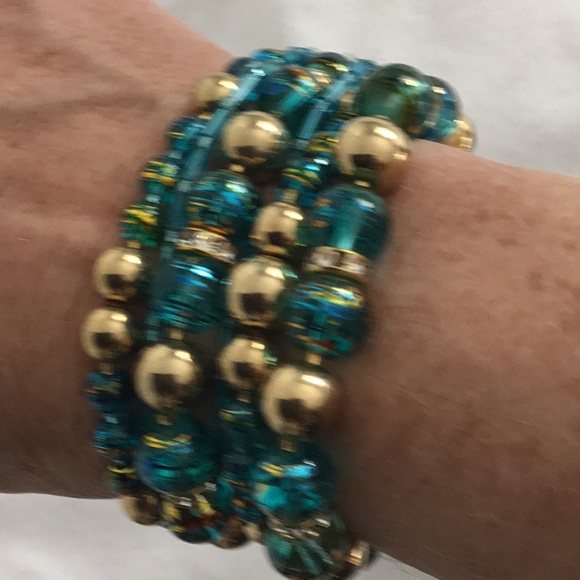 Teal and gold beaded bracelets - Picture 2 of 2